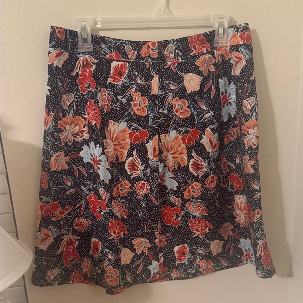 Floral Navy A-Line Skirt - Red & Light Blue Floral Print